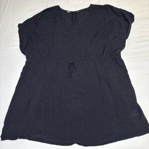 Lands End Womens Beach Cover Up Black Dress Womens XL-XXL Dolman Sleeves V Neck